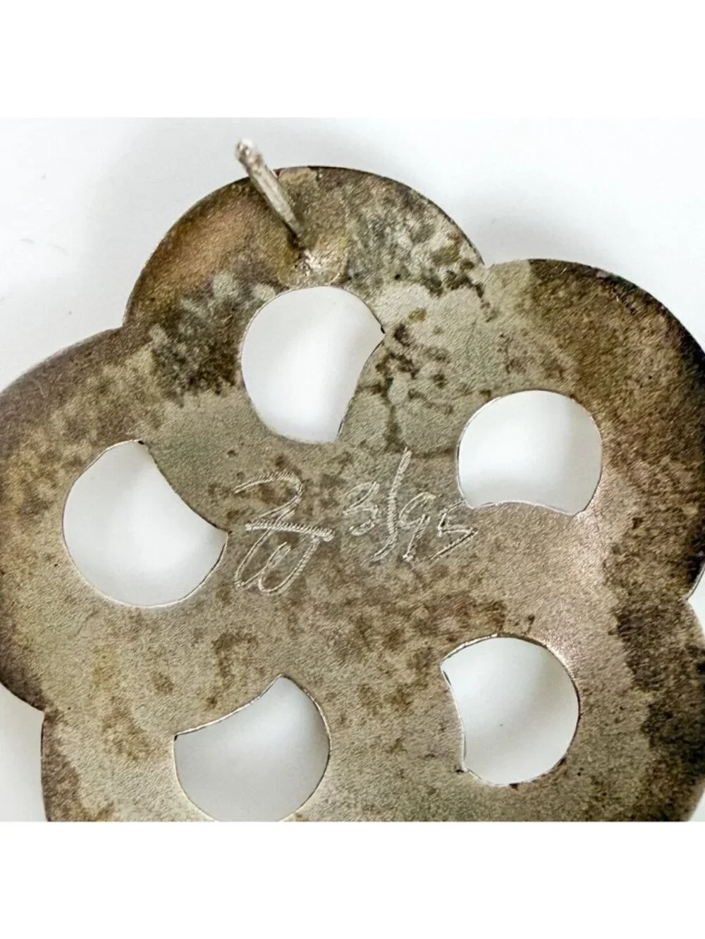 Artisan Sterling Silver Handmade Floral Cut Out Earrings Pierced Signed